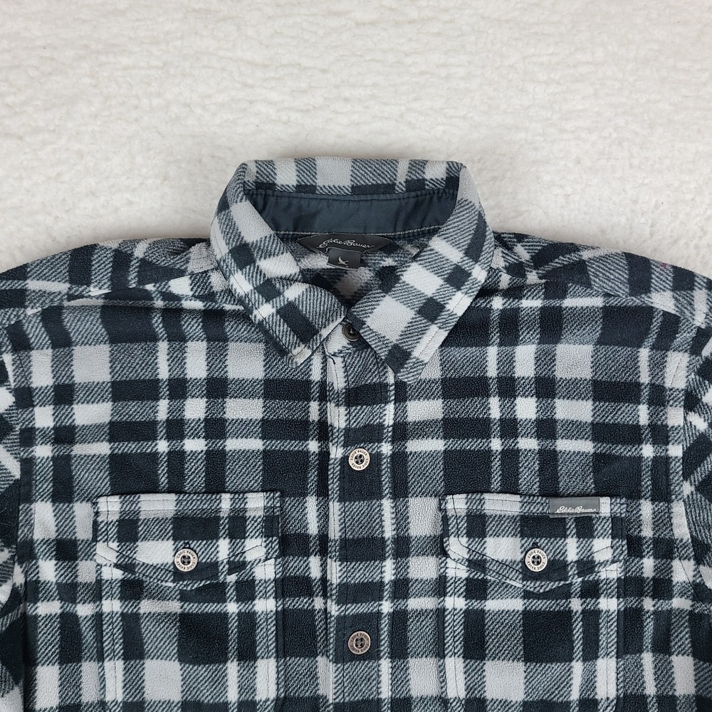 Eddie Bauer Flannel Shirt Mens Small Gray White Plaid Blanket Soft Button Down‎ - Picture 3 of 11